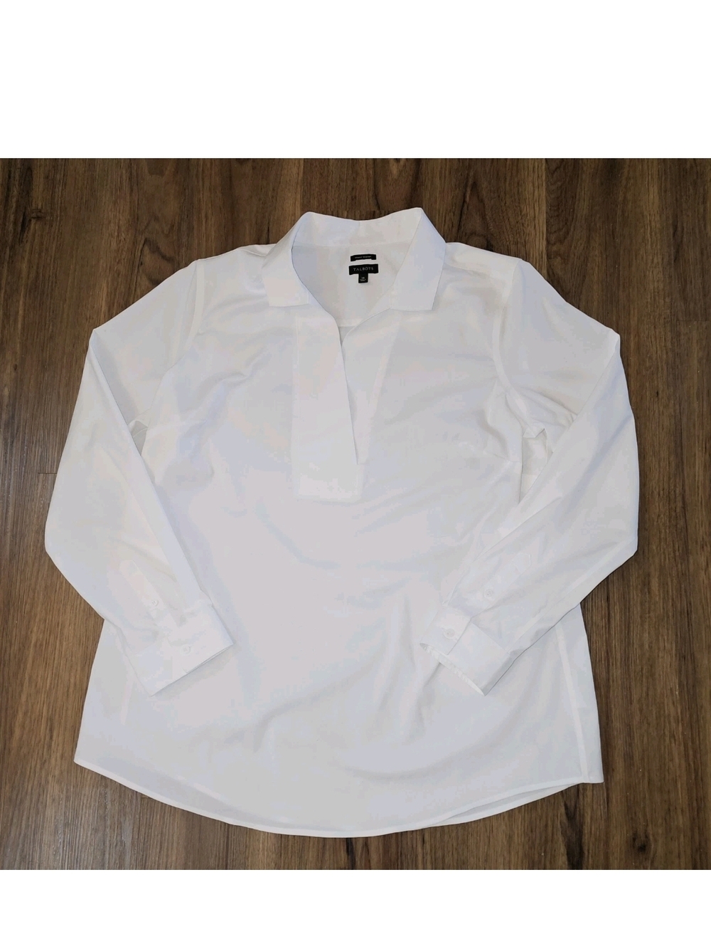 Talbots White Popover Collared V-neck Blouse Top Womens Cotton Spandex Crisp 14